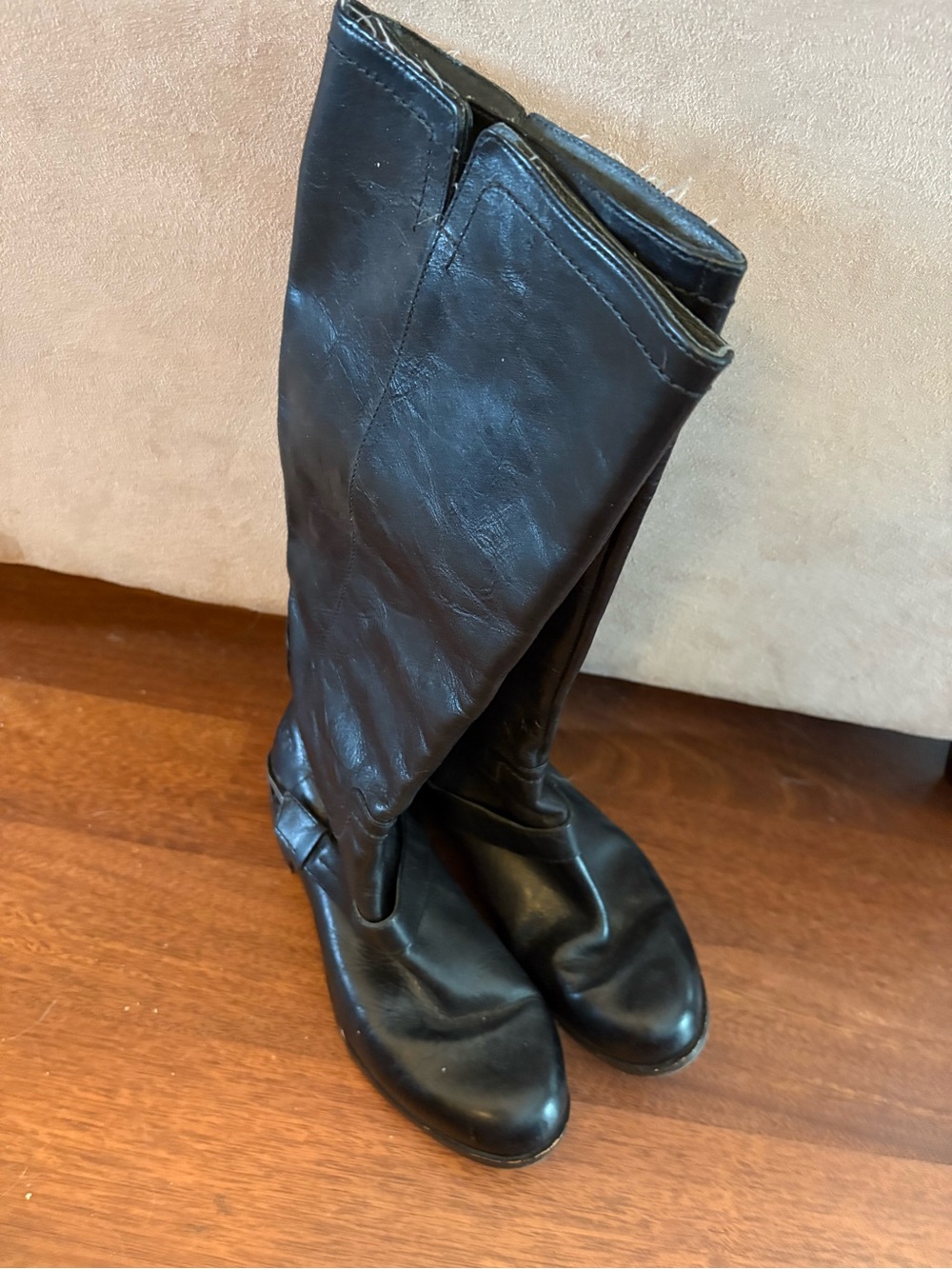 UGG Black Leather Knee Boots with Low Heel